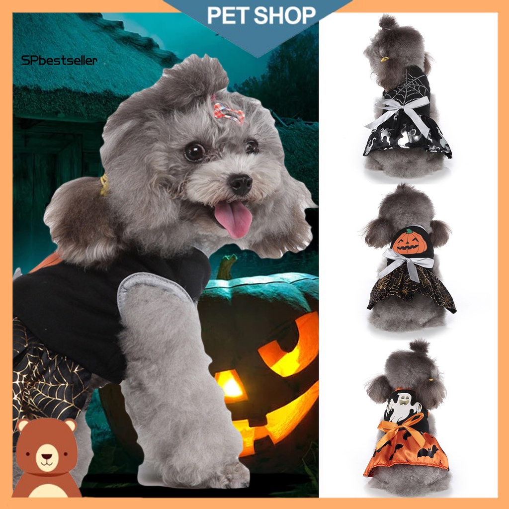 Spbestsellkr Chân Váy Hóa Trang Halloween In Hoa Mỏng Ôm Dáng Phối Lông Viền Mềm Mại Thoáng Khí Cho Cún Cưng