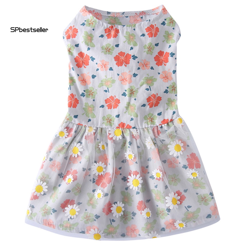 Đầm Công Chúa Mùa Hè Bằng Polyester Cotton Cổ Tròn In Hoa Đáng Yêu Cho Thú Cưng