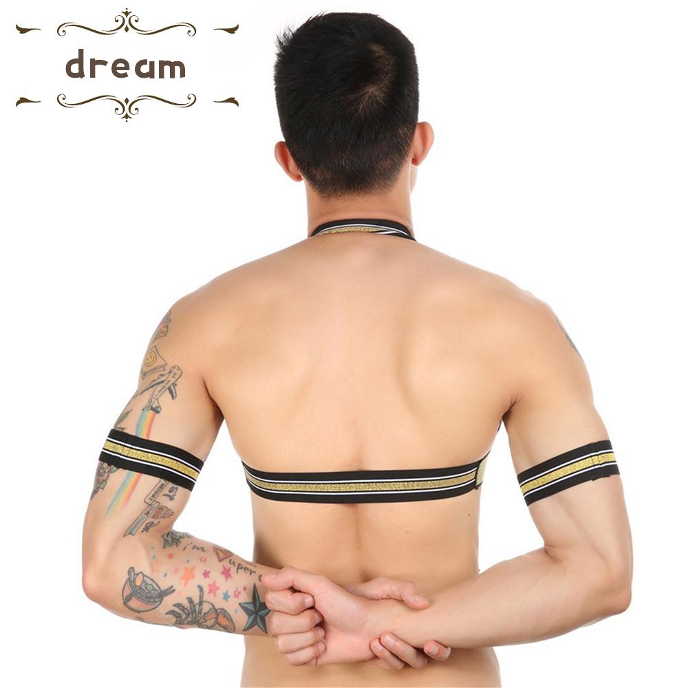 【DREAMLIFE】Mens Strap Belt Clubwear Costume Halter Neck Sexy Tight Straps Armband Fashion