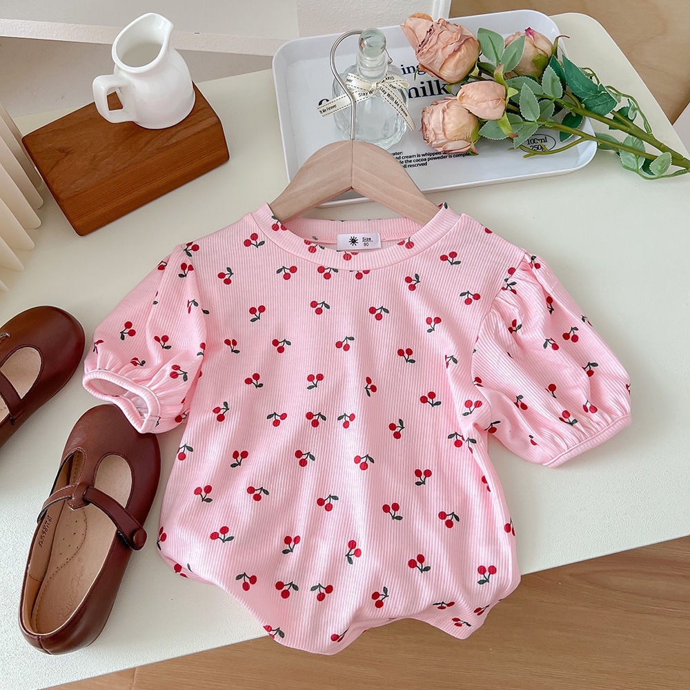 Áo Thun Tay Ngắn Phồng Cổ Ren Họa Tiết Hoa Phong Cách Phương Tây Ngọt Ngào Cho Nữ