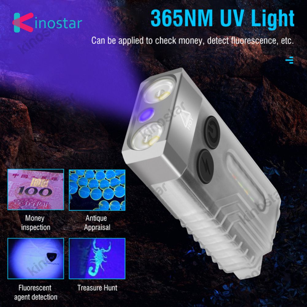 EDC Đèn Pin Mạnh Mẽ Xách Tay Móc Chìa Khóa ánh Sáng đa Chức Năng Chống Sói Báo động Mạnh Mẽ ánh Sáng Màu Tím.