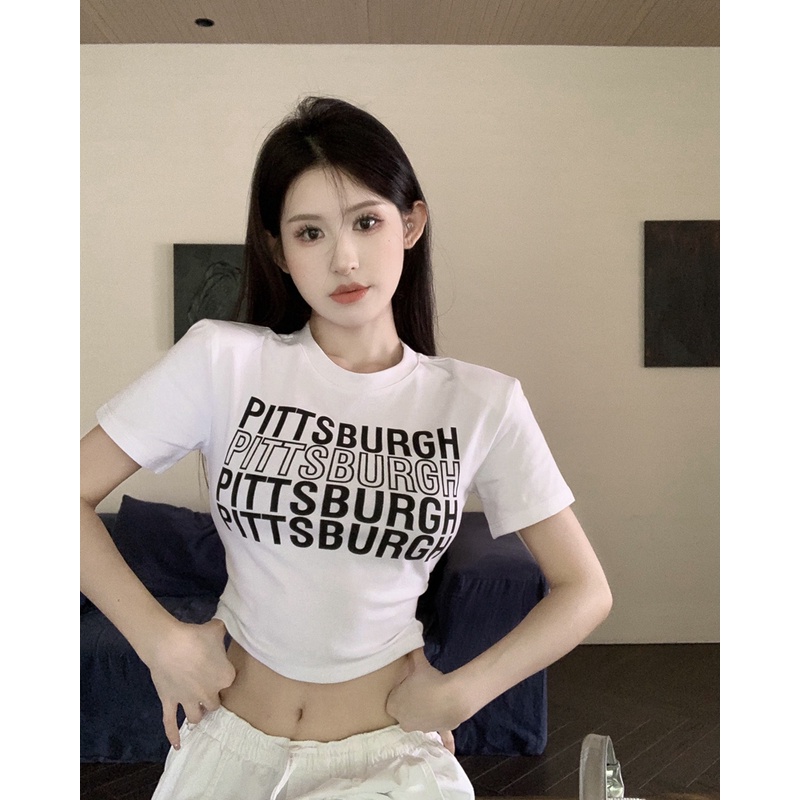 Áo Croptop Ngắn Tay In Chữ Phong Cách Thời Trang Cho Nữ