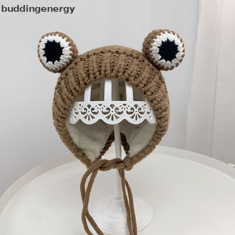{BUDDI} Mũ beanie Dệt Kim Màu Trơn Hình Ếch Hoạt Hình Giữ Ấm Mùa Đông Cho Bé {BUDDI}