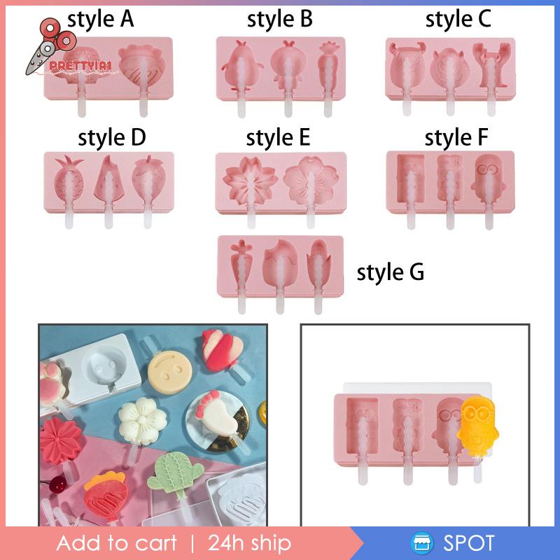 [Prettyia1] Khuôn Làm Kem Que Hình Hoạt Hình Dễ Thương Tháo Gỡ Được