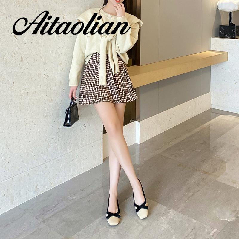 Giày Cao Gót 3cm Da Thật Mũi Vuông Đế Bằng Phong Cách retro Hợp Thời Trang Cho Nữ