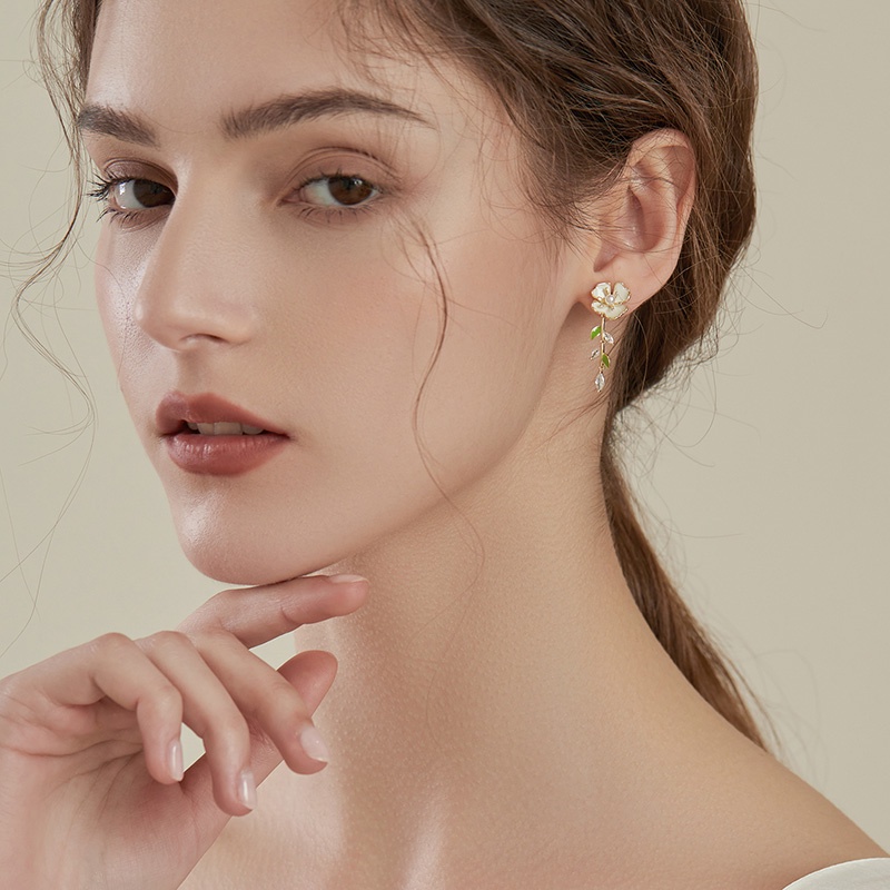 Bông Tai Đính Đá Hình Hoa Thiết Kế Đơn Giản Ngọt Ngào Cao Cấp