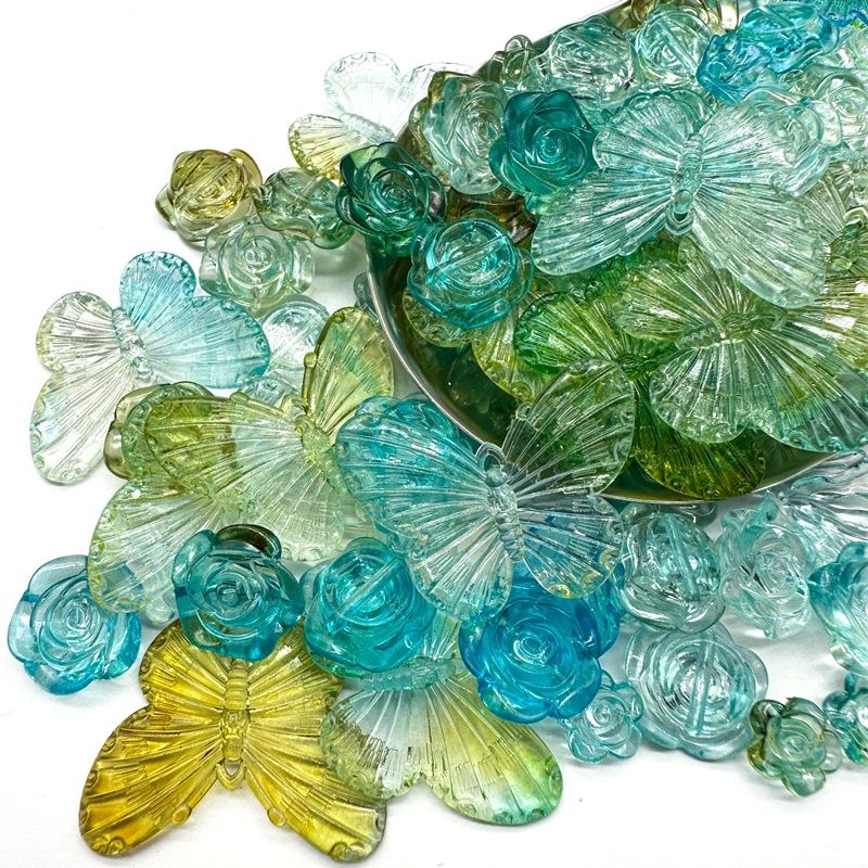 Túi 20g Hạt Xỏ Lỗ 10mm-30mm Bằng Acrylic Trong Suốt Hình Hoa Bướm Màu Gradient Dùng Để Làm Trang Sức DIY