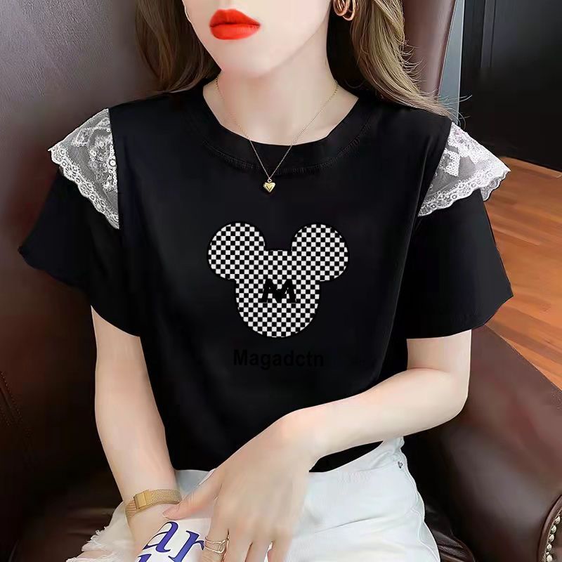 Áo Thun Tay Ngắn Cổ Tròn In Họa Tiết Thời Trang Mùa Hè 2023 Phong Cách Preppy Mới Cho Nữ
