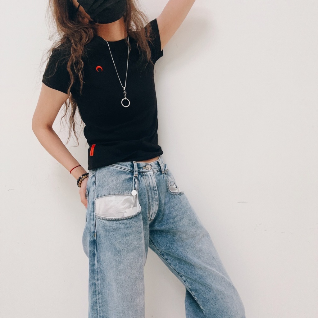 MARINE SERRE WHITE LINE New Color Classic embroidered moon stretch short-sleeved T-shirt