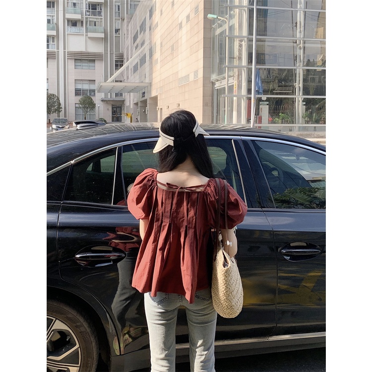 Áo Kiểu Cổ Vuông Tay Phồng Thời Trang Mùa Hè Xinh Xắn Cho Nữ