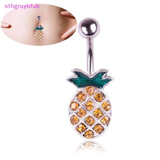 Khuyên rốn thép không gỉ hình quả dứa đính đá pha lê