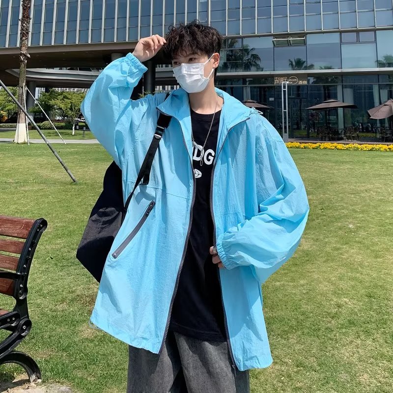 Áo Khoác Chống Nắng Có Nón Dáng Rộng Nhanh Khô Phong Cách Retro Mỹ Cho Nam Nữ