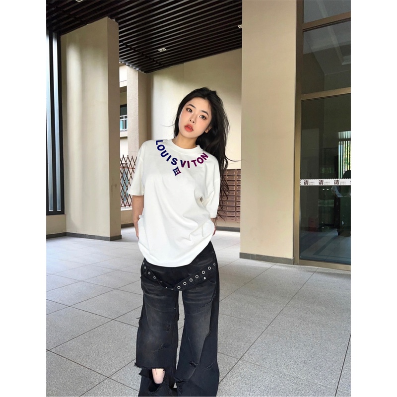 L55v-áo Thun Tay Ngắn Thêu Bàn Chải Đánh Răng Gradient