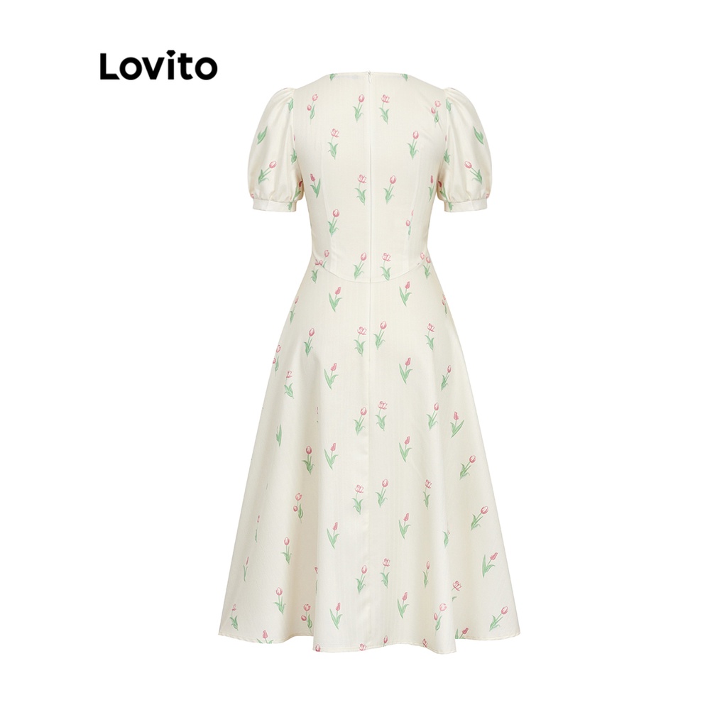Đầm Lovito họa tiết hoa nhí đường viền có kết cấu phong cách cổ điển dành cho nữ L44EE014 (màu mơ)