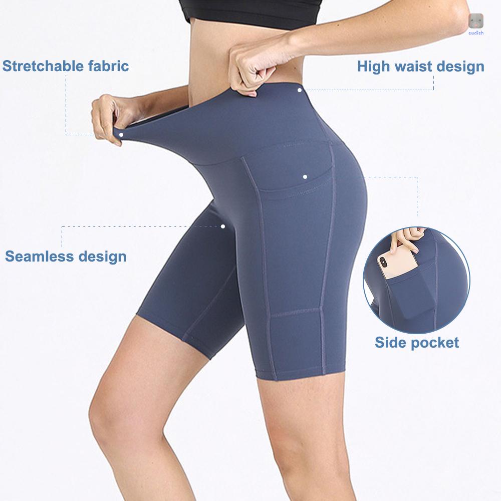 Quần Short Thể Thao Lưng Cao Co Giãn Phối Túi Thời Trang Cho Nữ