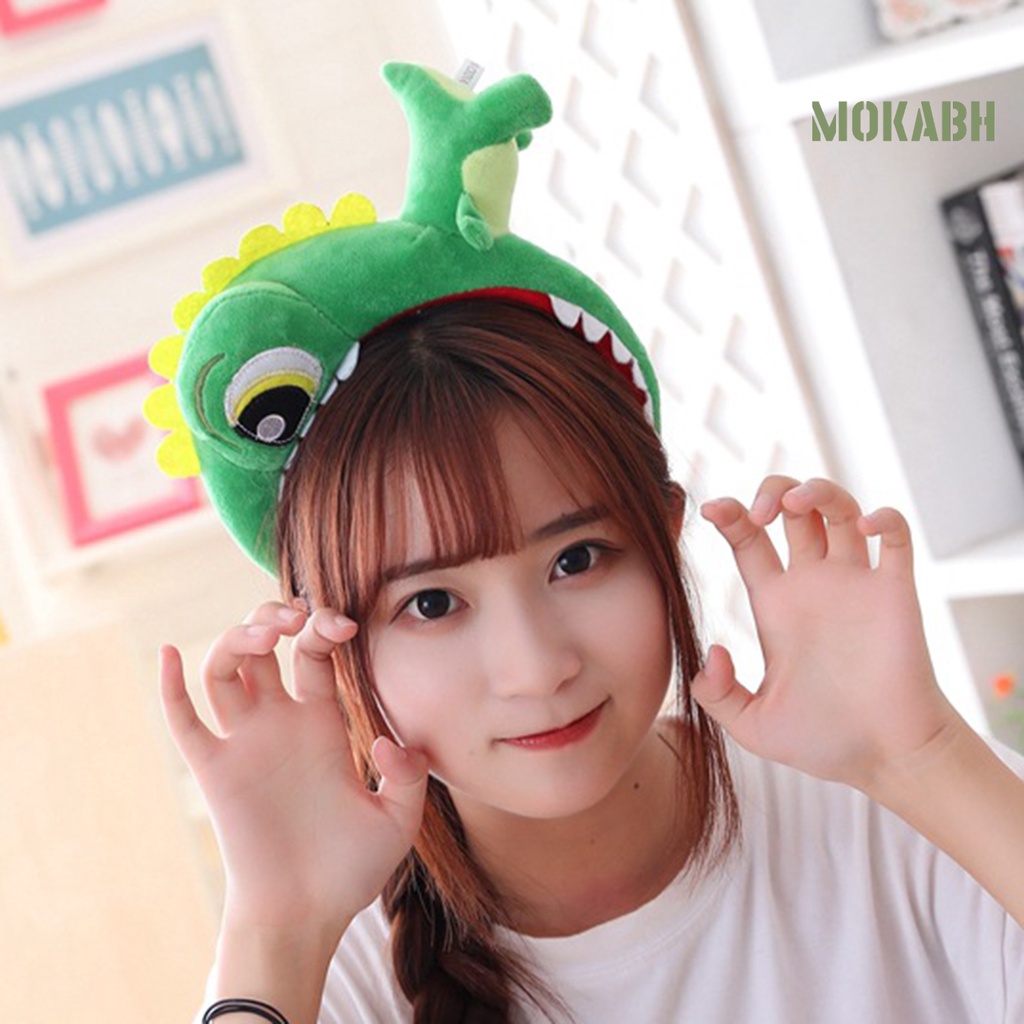 [Mok Abh] Băng Đô Cài Tóc Bằng Cotton PP Hình Khủng Long Xanh Lá Dễ Thương Quyến Rũ Chống Vỡ Dễ Thương Để Chụp Ảnh