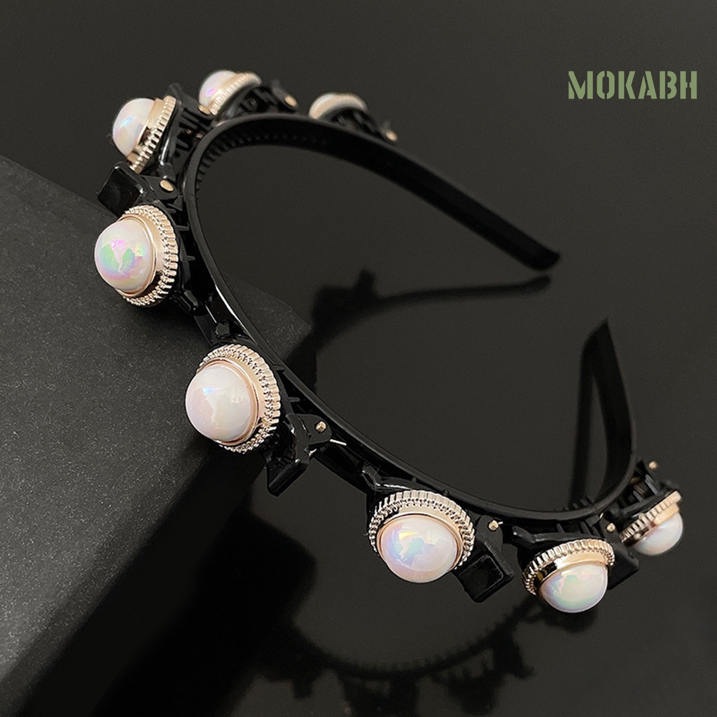 Băng Đô Hai Lớp Co Giãn Chống Trượt Đính Đá Và Ngọc Trai Giả Lấp Lánh Dành Cho Nữ