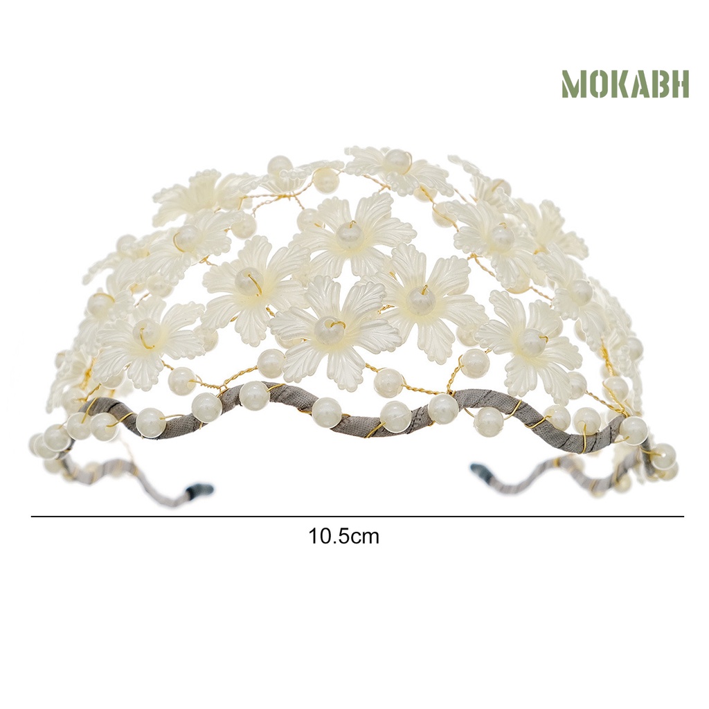 [Mok Abh] Băng Đô Cài Tóc Co Giãn Chống Trượt Họa Tiết Hoa Đính Ngọc Trai Giả Dành Cho Nữ