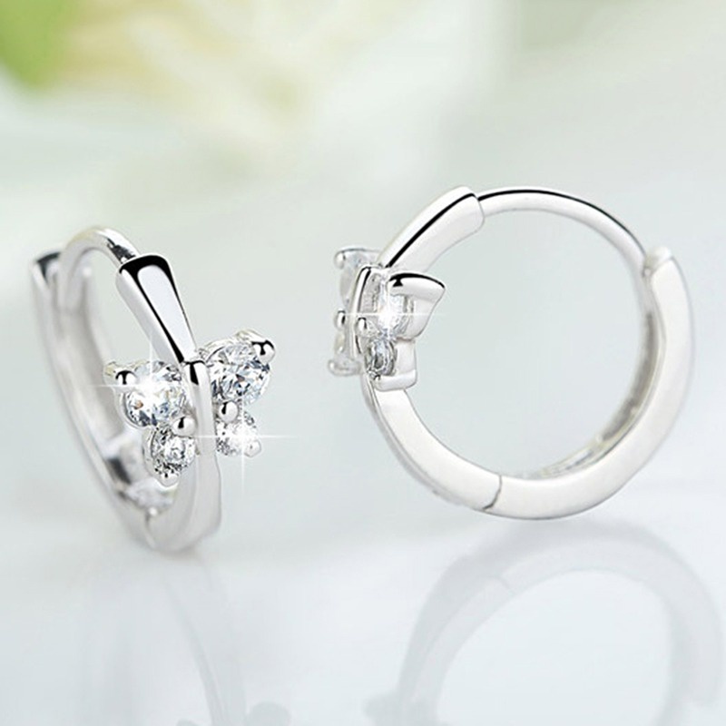 Bông Tai Mạ BạC HìNh BướM ĐíNh Đá ThờI Trang