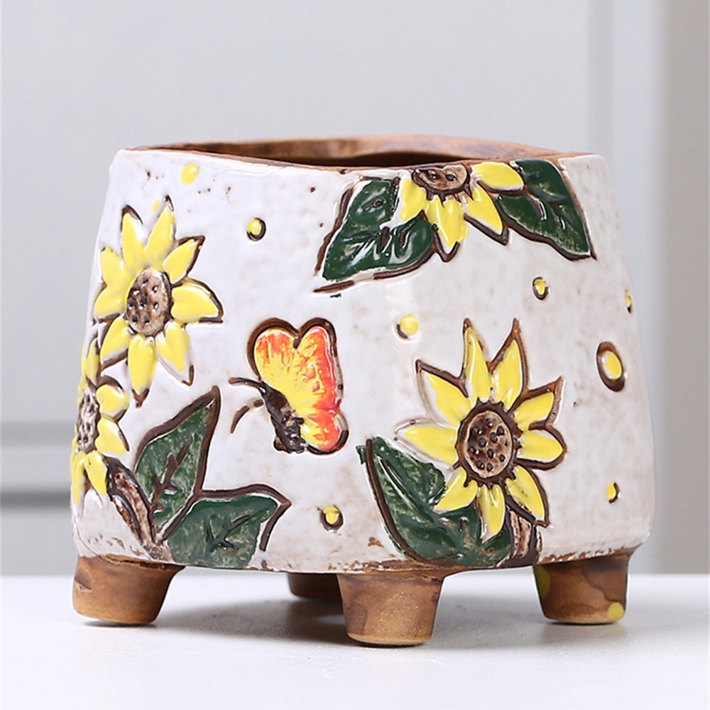 Chậu Hoa Sứ Mini Chạm Khắc Sáng Tạo Phong Cách Vintage