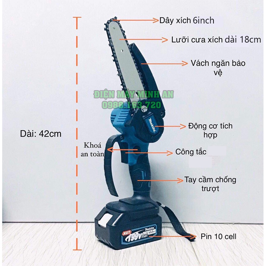 Cưa máy cầm tay,Cưa xích pin mini xích 6in máy cưa cầm tay cắt gỗ tỉa cành cực bénz