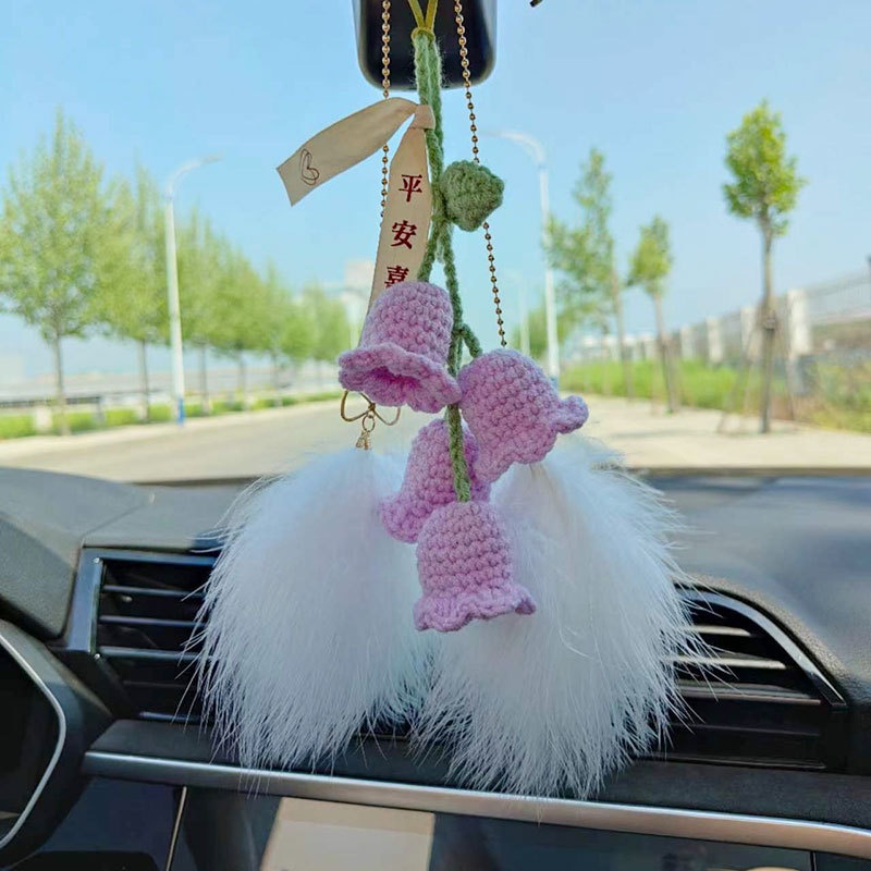 Phụ Kiện Treo Trang Trí Gương Chiếu Hậu Xe Hơi / Ba Lô Dệt Tay Hình Hoa Chuông Dễ Thương Phù Hợp Cho Nữ