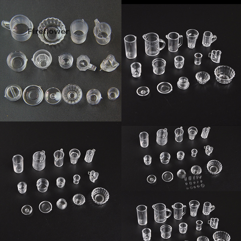 Velishy 15 cái / bộ ly uống nước nhỏ trong suốt đĩa đĩa bộ đồ ăn miniatures