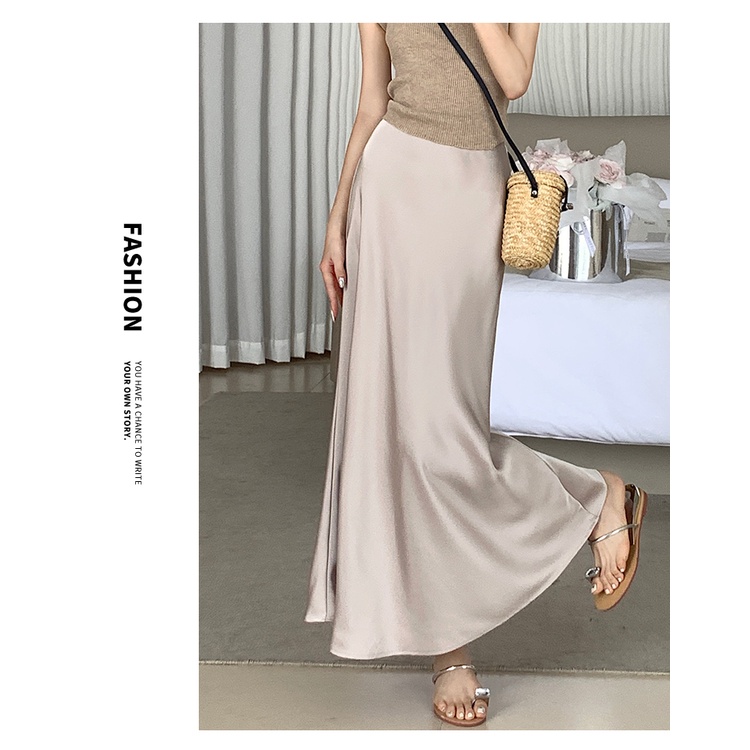 SUXI Chân Váy Đuôi Cá Dài Lưng Cao Bằng Lụa Phong Cách Vintage Dành Cho Nữ