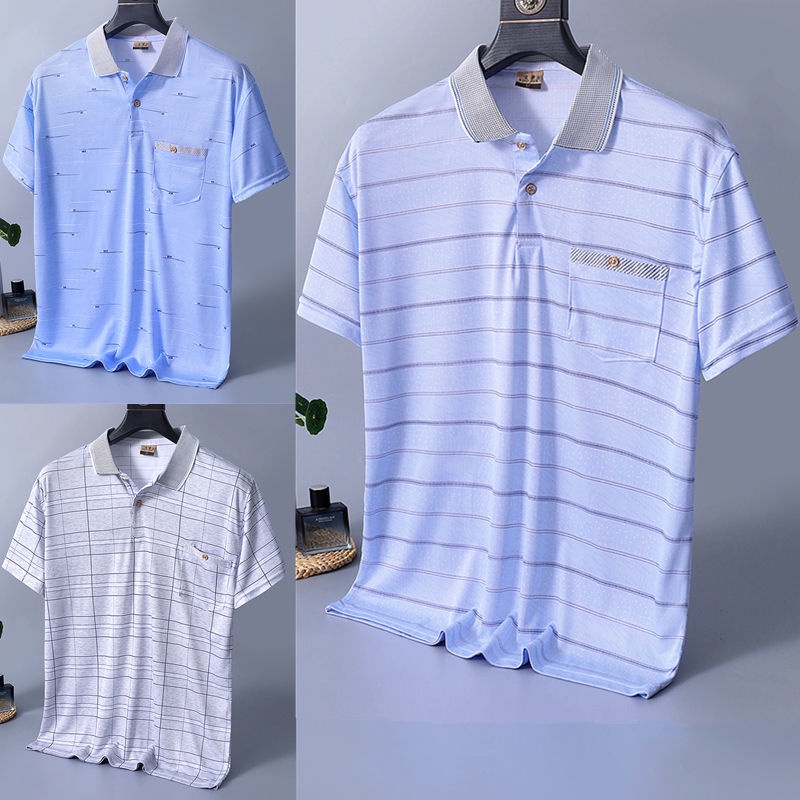 Áo polo Giả Lụa Mát Tay Ngắn Dáng Rộng Thoáng Khí Thời Trang Mùa Hè Cho Nam