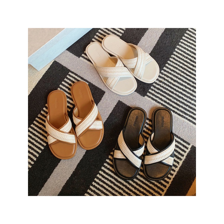 Nho Mom studiolee Giày Sandal Đế Dày Hở Ngón Quai Chéo Có Khóa Cài Thời Trang Mùa Hè Dễ Phối Đồ Cho Nữ