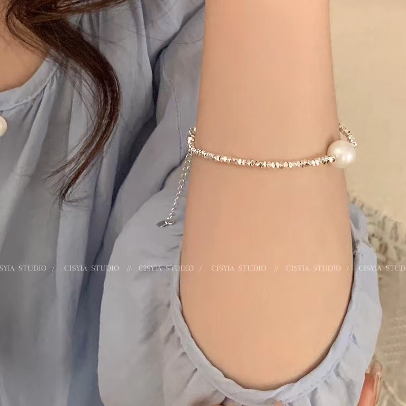 Vòng Tay Chuỗi Hạt Ngọc Trai Bằng Bạc Thời Trang Cho Nữ