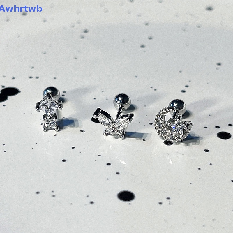 1 Bông Tai Hình Đôi Cánh Bằng Thép Không Gỉ Đính Đá Zircon Màu Hồng Ngọt Ngào Thời Trang Cho Nữ Mới