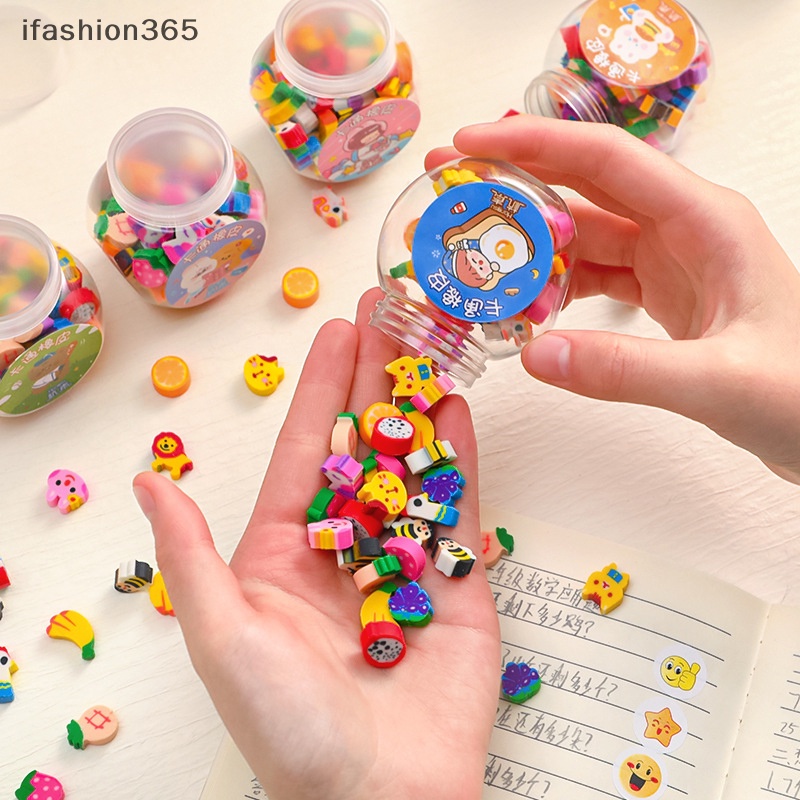 Set 50 Gôm Tẩy Mini Bằng Cao Su Hình Động Vật / Trái Cây Dễ Thương Sáng Tạo ifashion365