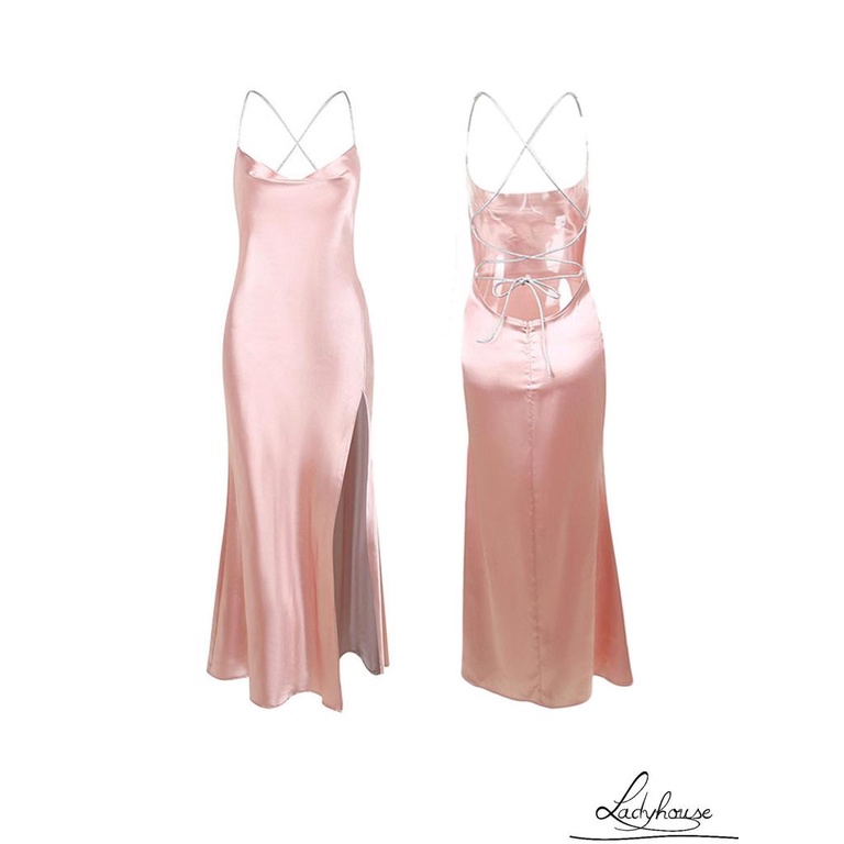 Đầm Dài Hai Dây Màu Trơn Hở Lưng Xẻ Tà Cao Thời Trang Mùa Hè Dành Cho Nữ