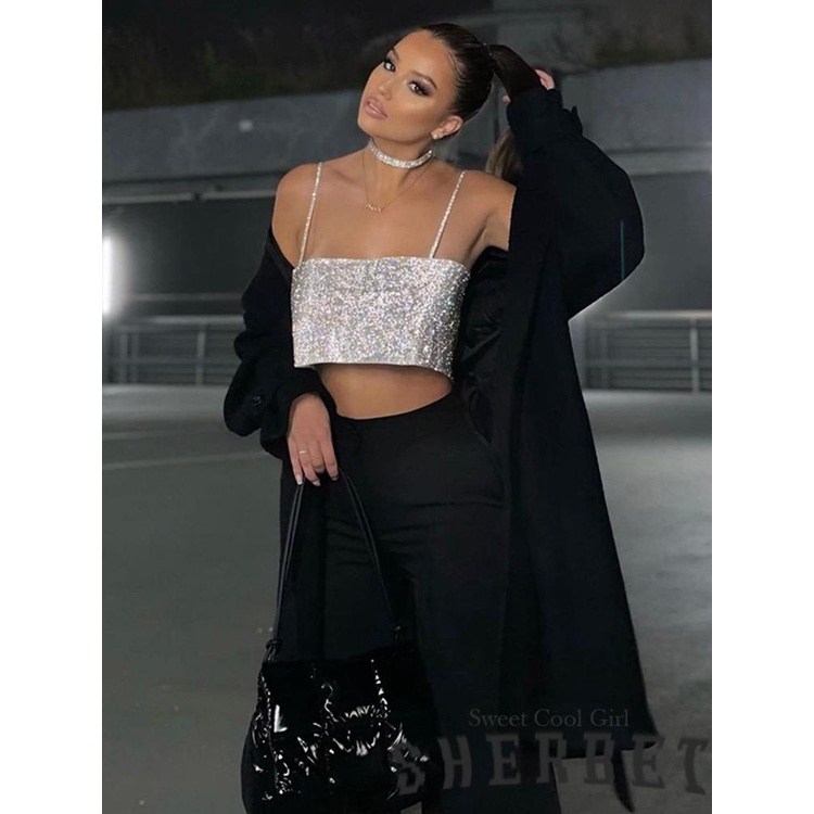 Áo Tank Top Hai Dây Đính Kim Sa LAA8-Sexy Thời Trang Mùa Hè Cho Nữ