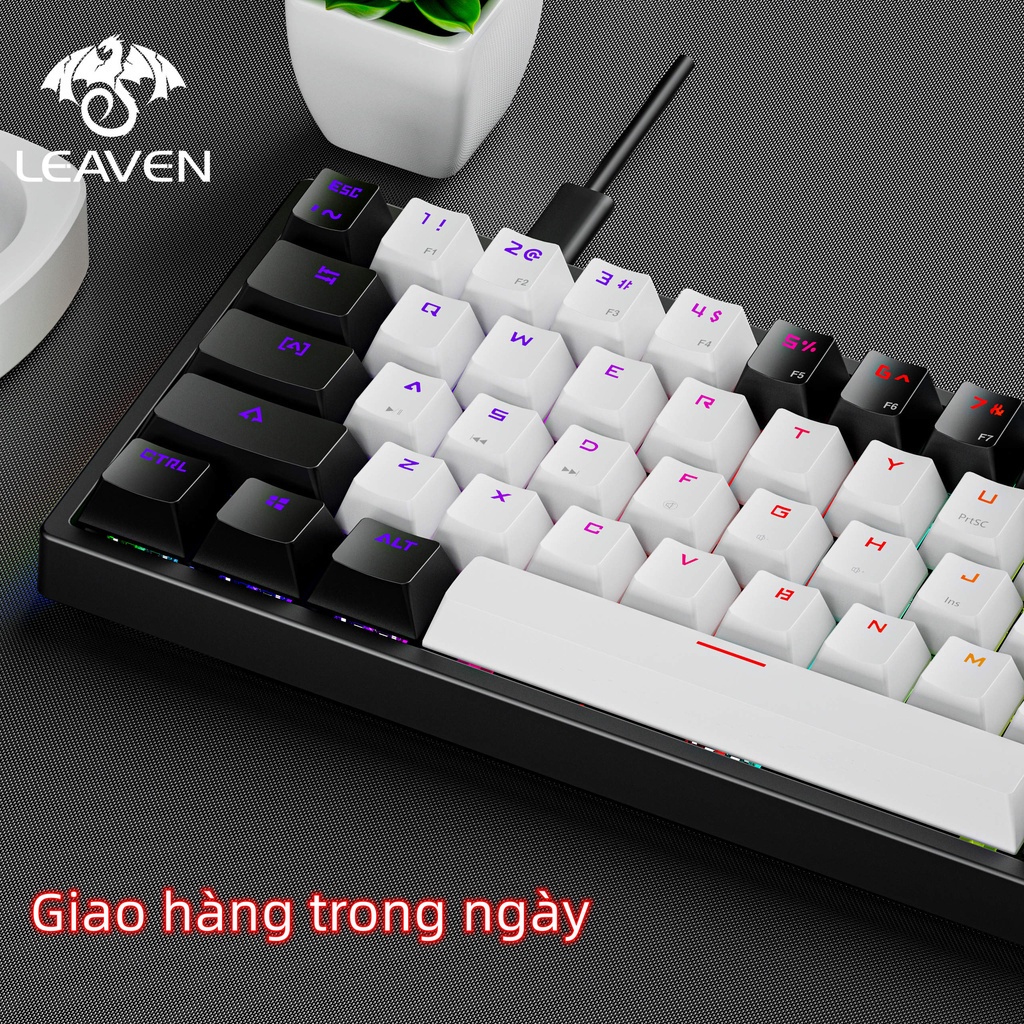 Bàn phím cơ gaming LEAVEN K620 Led RGB 61 phím blue swith có Hotwap chơi game, dùng văn phòng bảo hành 12 tháng