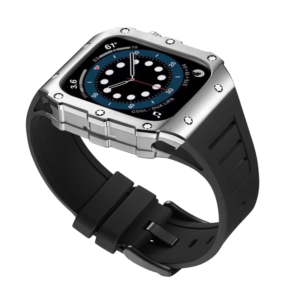 Dây Đeo Cao Su Sang Trọng + Hộp Đựng Bằng Thép Không Gỉ Cho iWatch Series 8 7 6 SE 5 Band 45mm 44mm