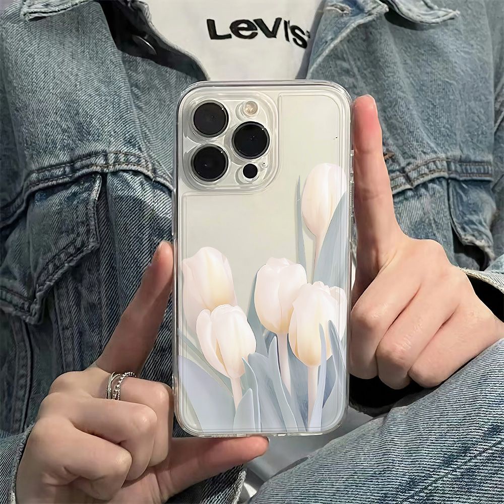✅Ốp Điện Thoại Mềm Chống Sốc Họa Tiết Hoa Tulip Đơn Giản Cho Iphone 14promax 13 786 12 11