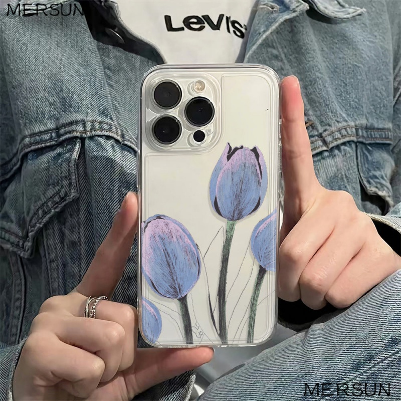 ✅Ốp Điện Thoại Mềm Chống Sốc Họa Tiết Hoa Tulip Cho Apple Iphone 11 Plus 6 78 max 14pro 13Iphone 12 QOOQ