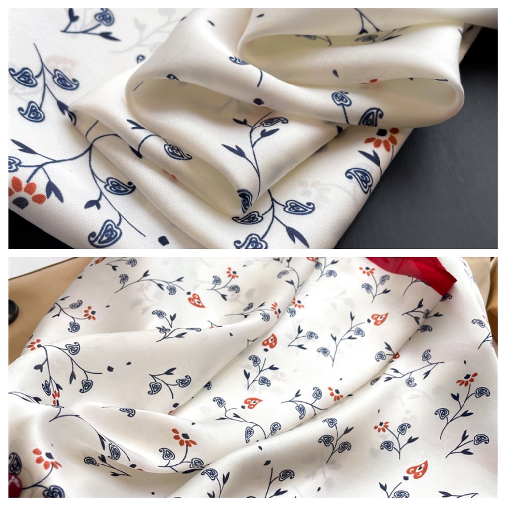 Khăn Choàng Cổ Hình Vuông 70X70Cm Chất Liệu Lụa In Họa Tiết Hoa Xinh Xắn Thời Trang Cho Nữ