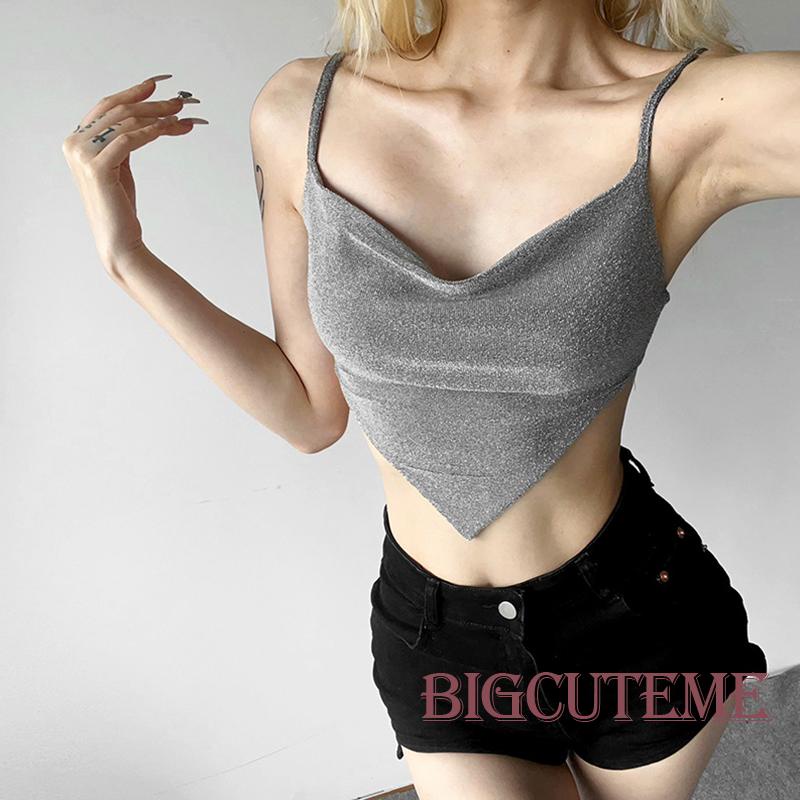 Áo Croptop Sát Nách Hở Lưng Màu Bạc Thời Trang Mùa Hè Cho Nữ