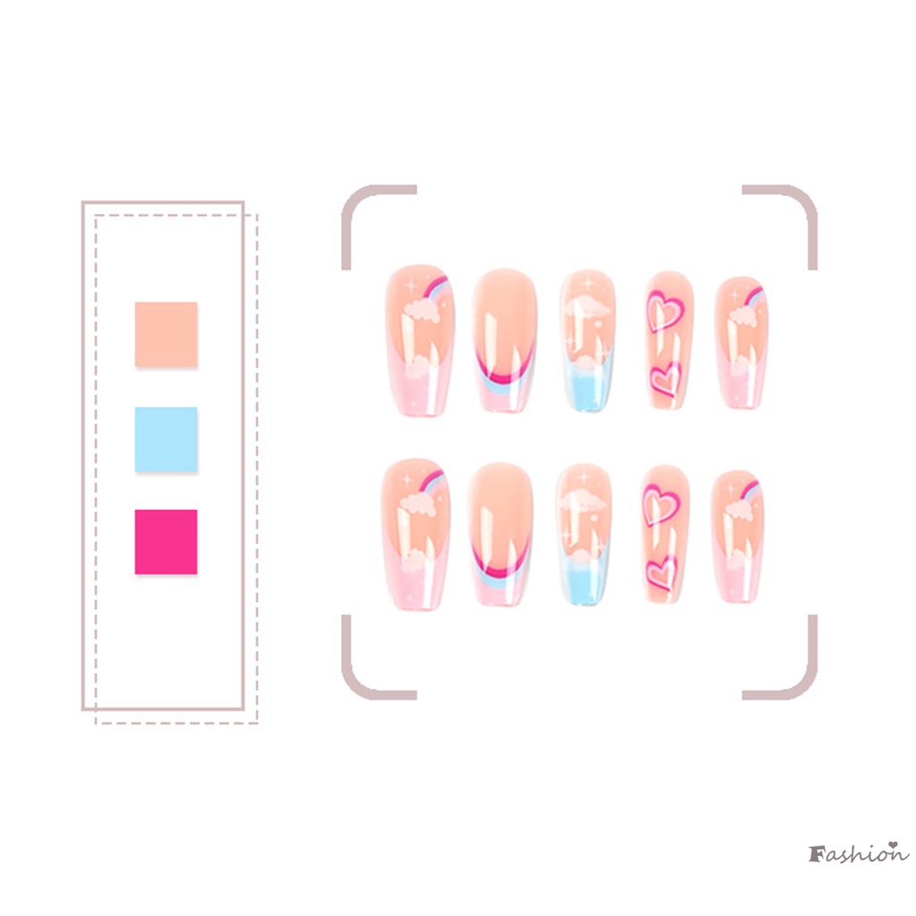 Móng Tay Giả Hình Đám Mây Cầu Vồng Nhiều Màu Sắc Lâu Trôi Không Phai Màu