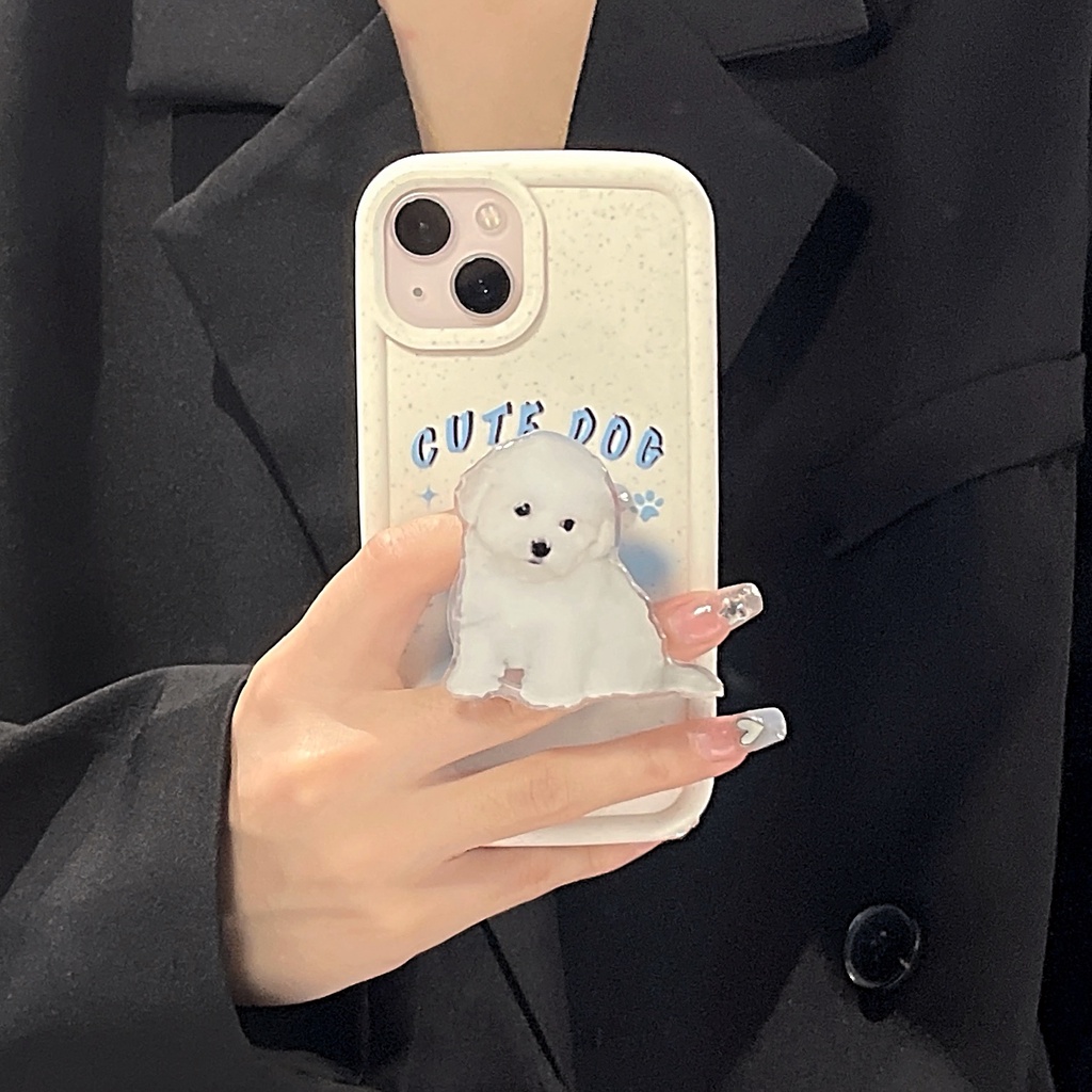 Ốp Điện Thoại TPU Silicon Mềm Bảo Vệ Toàn Diện In Hình Chú Cún Dễ Thương Kèm Giá Đỡ Cho iPhone 13 12 11 14 Pro Max