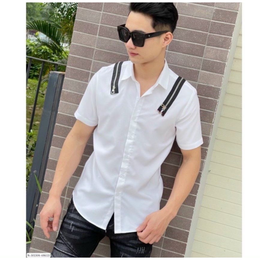 Áo sơ mi nam tay ngắn [FREESHIP phối khóa kéo chất vải kate lụa mẫu mới sang trọng, trẻ trung chuẩn shop | BigBuy360 - bigbuy360.vn