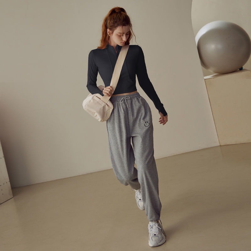 Áo Khoác Thể Thao Dài Tay Ôm Dáng Có Khóa Kéo Nửa Dùng Tập Yoga Chạy Bộ Cho Nữ