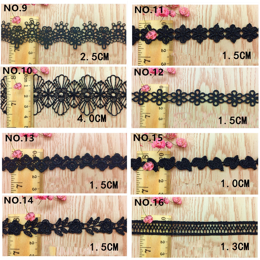 Cuộn Dây Ruy Băng Thêu Ren Hoa Màu Trắng Đen Dài 1 Yard Dùng Trang Trí Đầm DIY