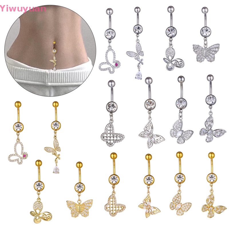 Khuyên Rốn Bằng Đồng Đính Đá Zircon Hình Bướm Thời Trang Mới