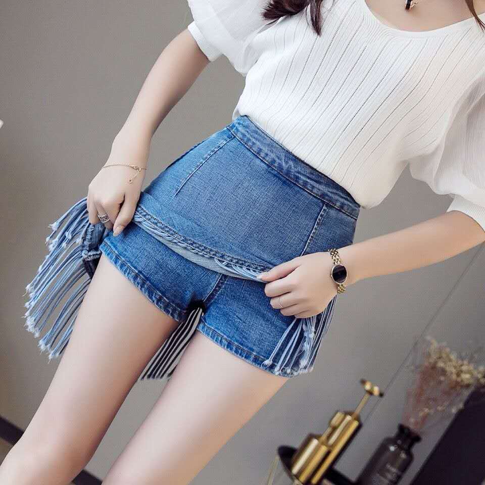 [LININ] Chân Váy Denim Tua Rua Dài Hai Mảnh Dáng Ôm Ngắn Lót Lớp Lót Phong Cách Hàn Quốc