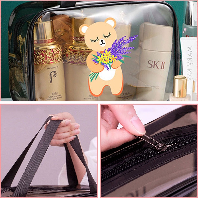 YADOU Túi Đựng Mỹ Phẩm Du Lịch Bằng PVC Trong Suốt Cỡ Lớn Chống Thấm Nước Họa Tiết Gấu Hoạt Hình Phong Cách Hàn Quốc