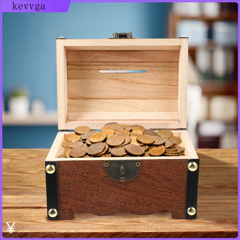 Box Treasure Wooden Chest Storage Bank Piggywood Decorativemoney Lock Vintage Boxes Trunk Kids Keepsake Pirate Coin Jewelry Lids